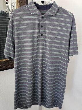 Mens Lululemon Athletica Gray Polo with Mint Green Stripes Size Large